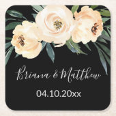 Bloemen Beige Zwart Bruiloft Kartonnen Onderzetters (Voorkant)