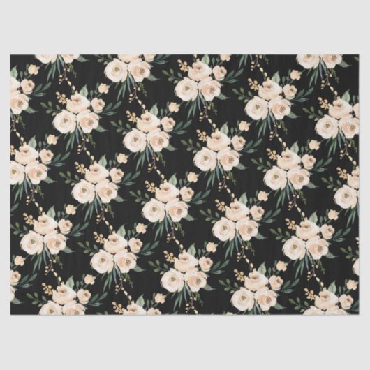 Bloemen Beige Zwart Bruiloft Tissue Papier (Voorkant)