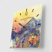 Bloemen bergwandklok met bijbelvers vierkante klok (Hoek)