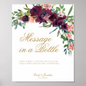 Bloemen bericht in een fles teken bruiloft gastenb poster (Voorkant)