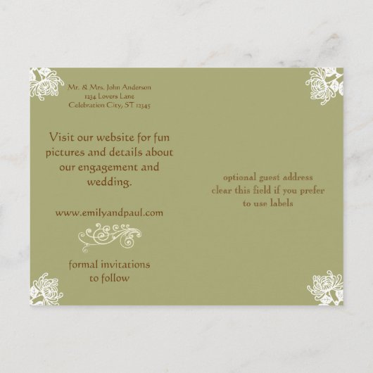  bloemen Bespaar de Datum Olive & Brown Aankondigingskaart (Achterkant)