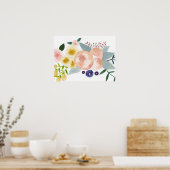 Bloemen, bessen en bladeren Waterverf Poster (Keuken)