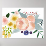 Bloemen, bessen en bladeren Waterverf Poster<br><div class="desc">Handbeschilderd ontwerp van de waterverf door Bethany Eden</div>