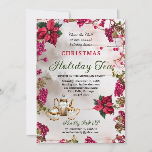 Bloemen & Bessen Kerstvakantie Thee uitnodiging (Voorkant)