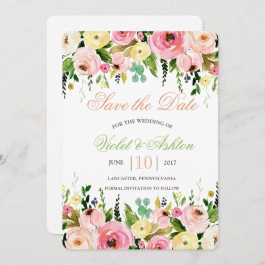 Bloemen Bewaar de Datum Uitnodiging (Voorkant / Achterkant)