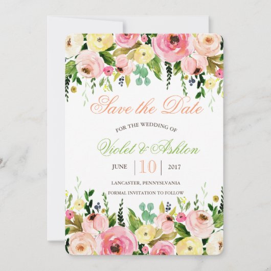 Bloemen Bewaar de Datum Uitnodiging (Voorkant)