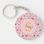 Bloemen bij & bloemen Patroon Roze Monogram Sleutelhanger (Voorkant)