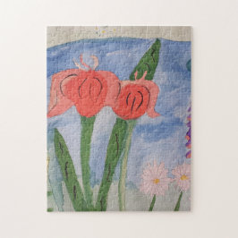 Bloemen bij het meer van de puzzel