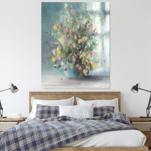 Bloemen bij het raam canvas afdruk (Insitu (Slaapkamer))