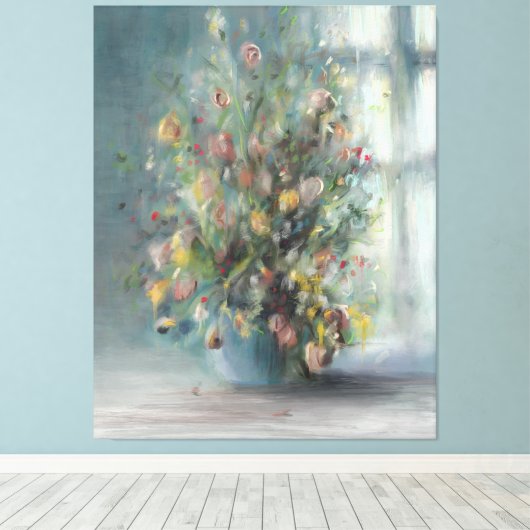 Bloemen bij het raam canvas afdruk (Insitu (Houten vloer))