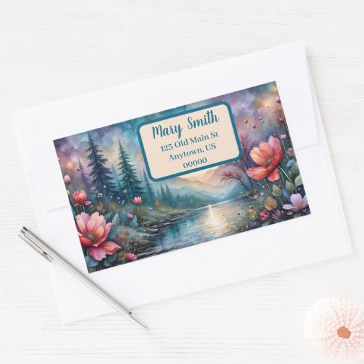 Bloemen bij het Waterside Adres Rechthoekige Sticker (Envelop)