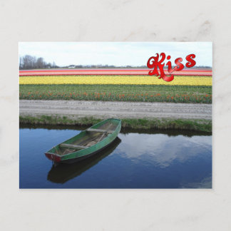 Bloemen bij Keukenhof, kanaal en boot Briefkaart