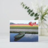Bloemen bij Keukenhof, kanaal en boot Briefkaart (Staand voorkant)