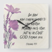 Bloemen Bijbel vers Vierkante Muur Klok (Voorkant)