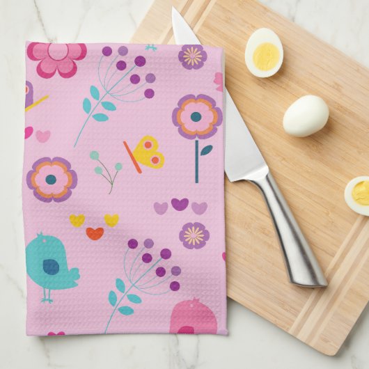 Bloemen Bijen en vogels Theedoek (Quarter Fold)