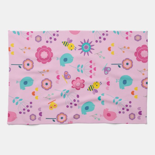 Bloemen Bijen en vogels Theedoek (Horizontaal)