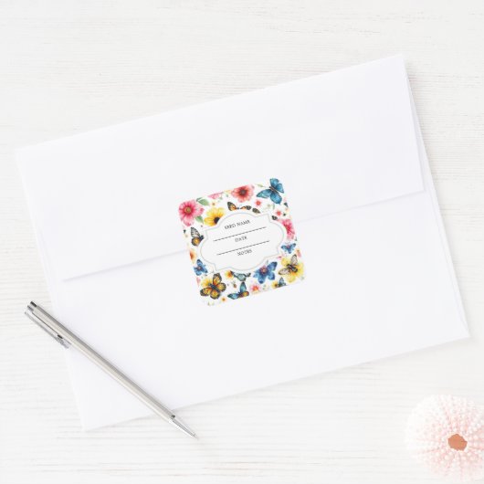 Bloemen bijen tuin patroon zaad saver envelop vierkante sticker (Envelop)