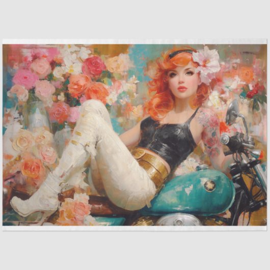  Bloemen Biker Vrouw Decoupage Tissuepapier (Voorkant)