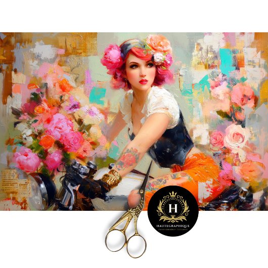 Bloemen Biker Vrouw Decoupage Tissuepapier