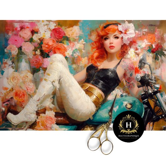 Bloemen Biker Vrouw Decoupage Tissuepapier