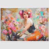 Bloemen Biker Vrouw Decoupage Tissuepapier (Voorkant)