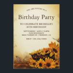 bloemen Birthday Party Kaart<br><div class="desc">Verrijk je gasten met deze elegante verjaardagsuitnodiging met een mand vol zonnebloemen en vlinders tegen een  perkamentachtergrond. Voeg eenvoudig uw gebeurtenisdetails op deze makkelijk te gebruiken sjabloon toe om het één-van-een-soort uitnodiging te maken.</div>