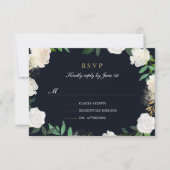 Bloemen Blad Blush Navy Goud Bruiloft RSVP (Voorkant)