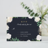 Bloemen Blad Blush Navy Goud Bruiloft RSVP (Staand voorkant)
