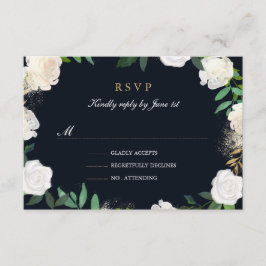 Bloemen Blad Blush Navy Goud Bruiloft RSVP Kaartje