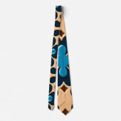 Bloemen bladeren blauw beige bloemmotief stropdas (Achterkant)