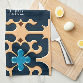 Bloemen bladeren blauw beige bloemmotief theedoek