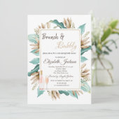 Bloemen Bladeren Brunch & Bubbelige Bruidsdouche Kaart (Staand voorkant)