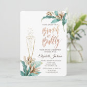 Bloemen Bladeren Champagneglas Bruidsdouche Kaart (Staand voorkant)
