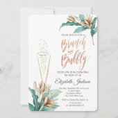 Bloemen Bladeren Champagneglas Bruidsdouche Kaart (Voorkant)