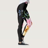 Bloemen & bladeren ontwerp op zwart leggings (Rechts)