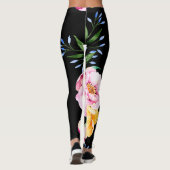 Bloemen & bladeren ontwerp op zwart leggings (Achterkant)