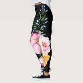 Bloemen & bladeren ontwerp op zwart leggings (Links)