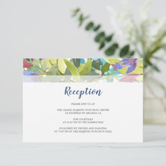 Bloemen bladeren Turquoise bruiloft receptie Informatiekaartje (Staand voorkant)