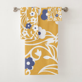 Bloemen, bladeren, wijnstokken, abstract, ochre, w bad handdoek