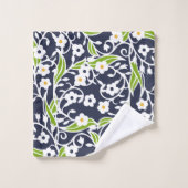 Bloemen, bladeren, wijnstokken, blauw van de marin bad handdoek (Wasdoekje)