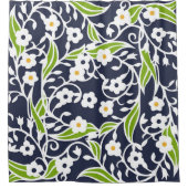 Bloemen, bladeren, wijnstokken, blauw van de marin douchegordijn (Voorkant)