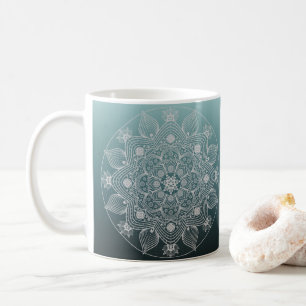 Bloemen, bladeren, witte kant, Floral Mandala op B Koffiemok