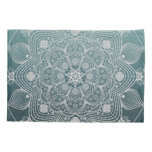 Bloemen, bladeren, witte kant, Floral Mandala op B Kussensloop (Achterkant-Links)