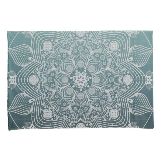 Bloemen, bladeren, witte kant, Floral Mandala op B Kussensloop (Voorkant-Rechts)