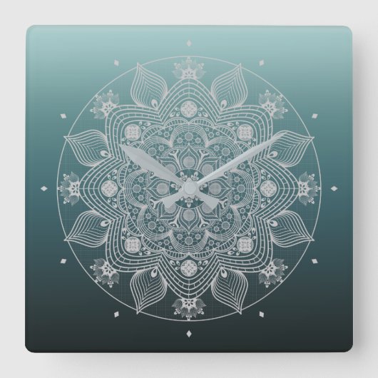 Bloemen, bladeren, witte kant, Floral Mandala op B Vierkante Klok (Voorkant)