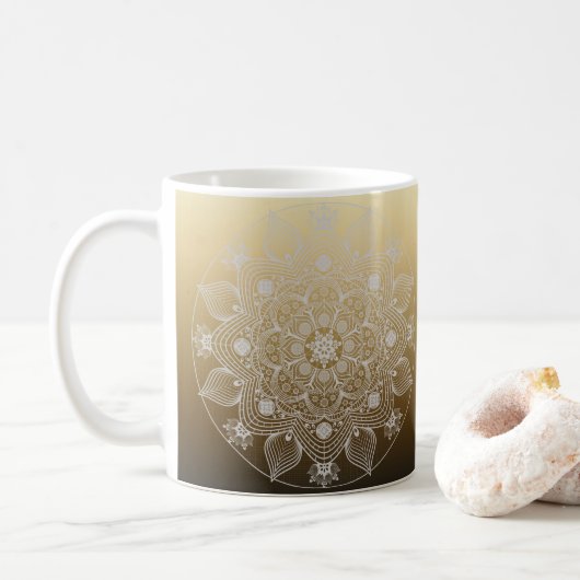 Bloemen, bladeren, witte kant, Floral Mandala op g Koffiemok (Met donut)