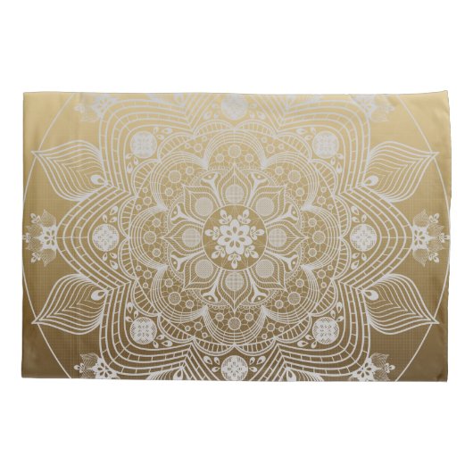 Bloemen, bladeren, witte kant, Floral Mandala op g Kussensloop (Achterkant-Links)