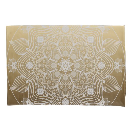 Bloemen, bladeren, witte kant, Floral Mandala op g Kussensloop (Voorkant-Links)