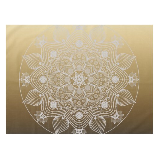 Bloemen, bladeren, witte kant, Floral Mandala op g Tafelkleed (Voorkant (Horizontaal))