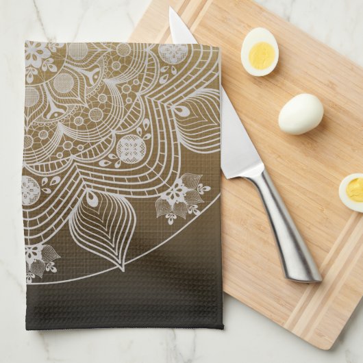 Bloemen, bladeren, witte kant, Floral Mandala op g Theedoek (Quarter Fold)